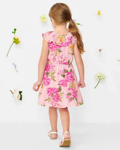 Baby Floral Tiered Dress - Rose Mist