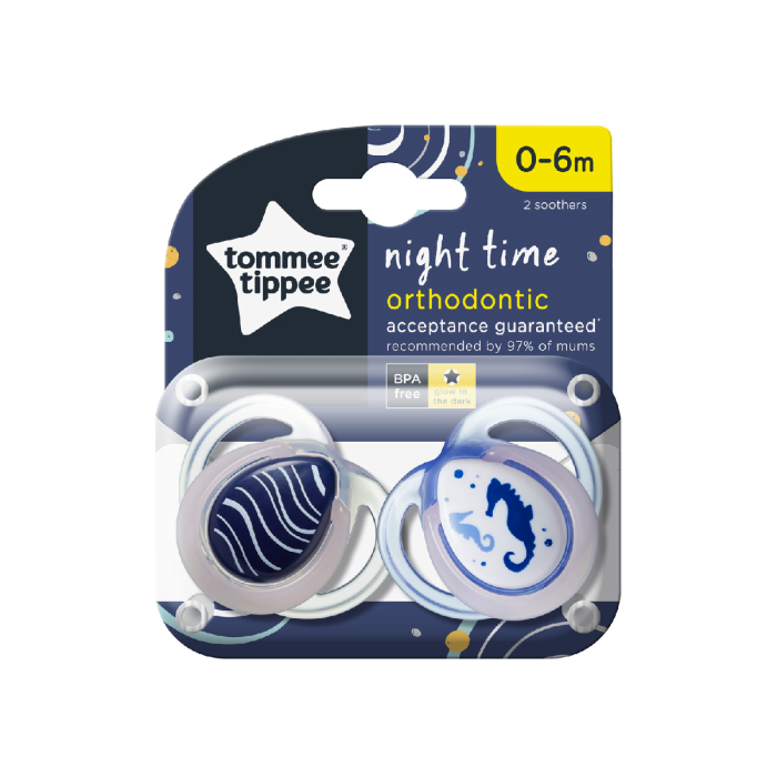 Tommee Tippee Night Time Soother Pacifier With 0-6m 2pcs/Pack