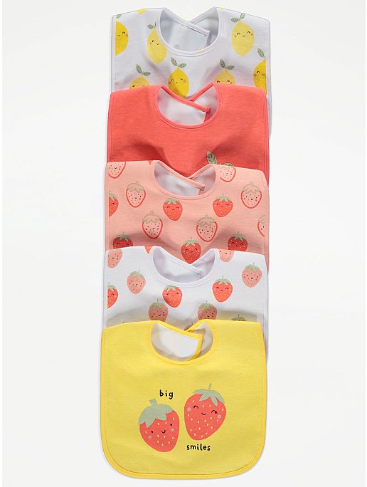 Assorted Big Smiles Strawberry and Lemon Bibs 5 Pack