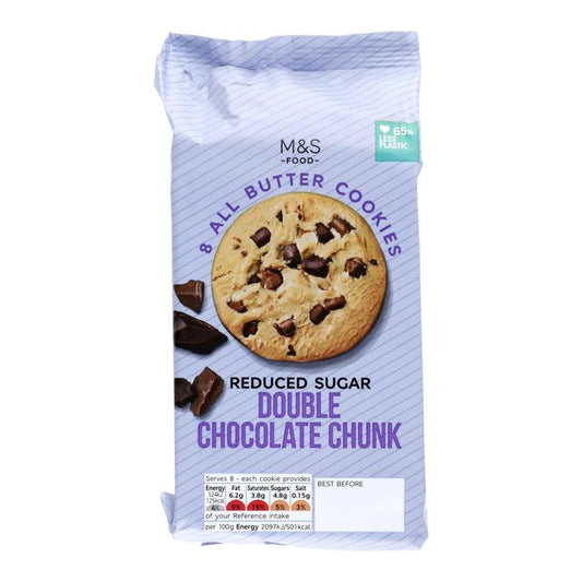M&S Reduced Sugar Double Chocolate Chunk Cookies 200G