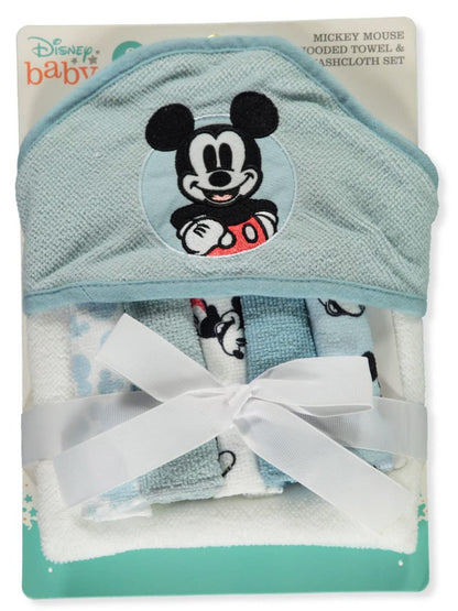 Disney Baby Mickey Mouse Hooded Towel with 5 Piece Washcloth Set