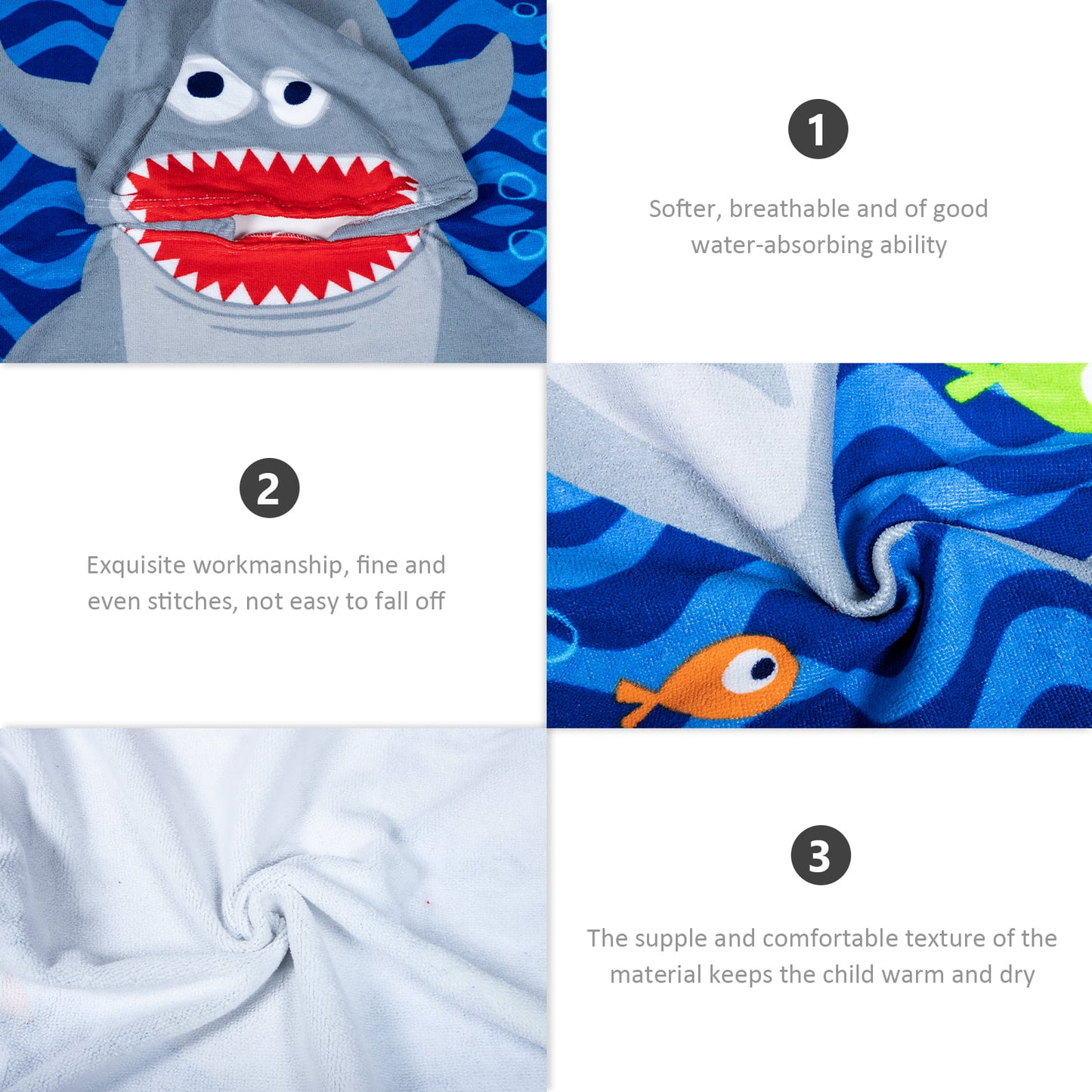 Kids Shark Poncho Towel