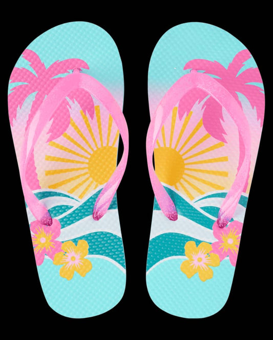 Girls Tropical Flip Flops - Multi Color