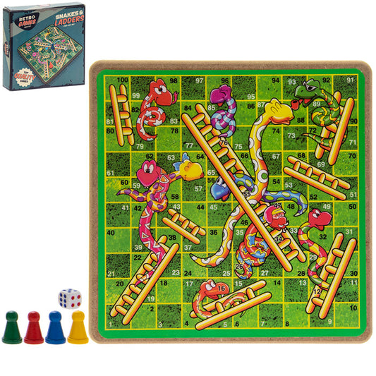 Retro Wooden Snakes & Ladders Board Game