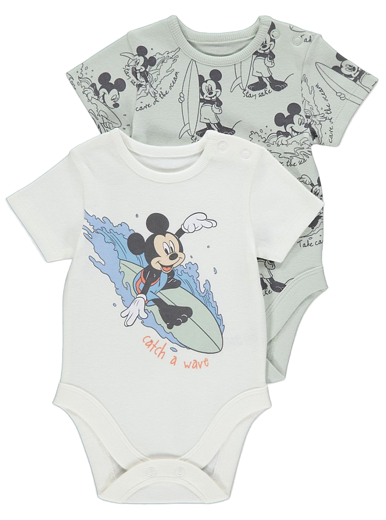Disney Mickey Mouse Surfing Short Sleeve Bodysuits 2 Pack