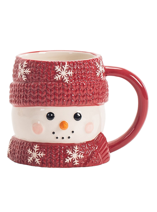 Red & White Christmas Snowman-Shaped Mug