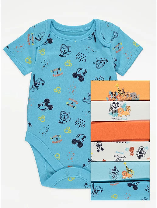 Disney Mickey & Friends Safari Animal Short Sleeve Bodysuits 7 Pack