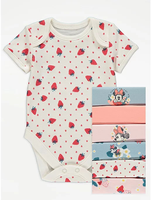 Minnie Mouse Strawberry Short Sleeve Bodysuits 7 Pack