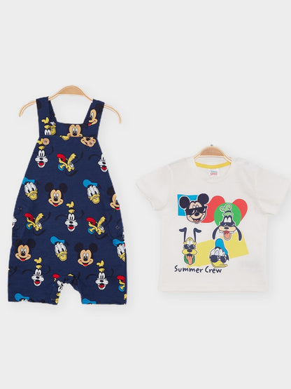 All-Over Mickey Mouse Print Dungaree and T-shirt Set