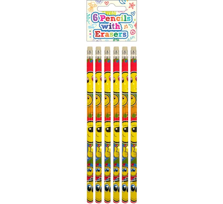 6 Pack Smile Full Size Pencil With Eraser