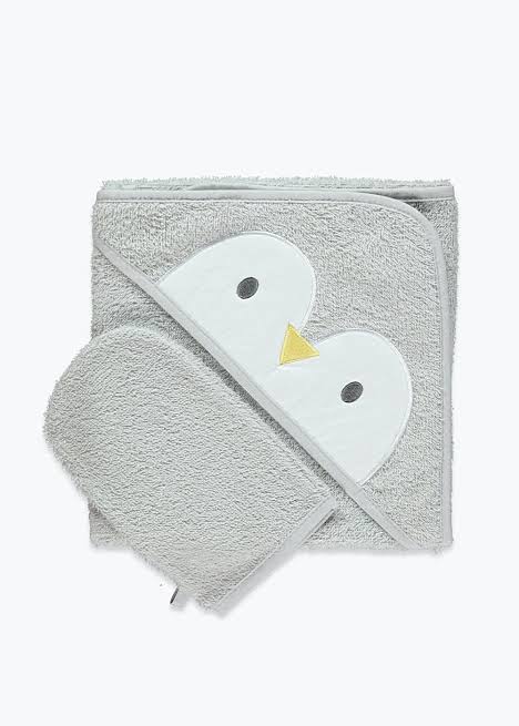 Penguin Baby Hooded Towel- White