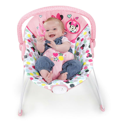 Bright Starts Disney Baby Minnie Mouse Vibrating Bouncer with bar- Spotty Dotty