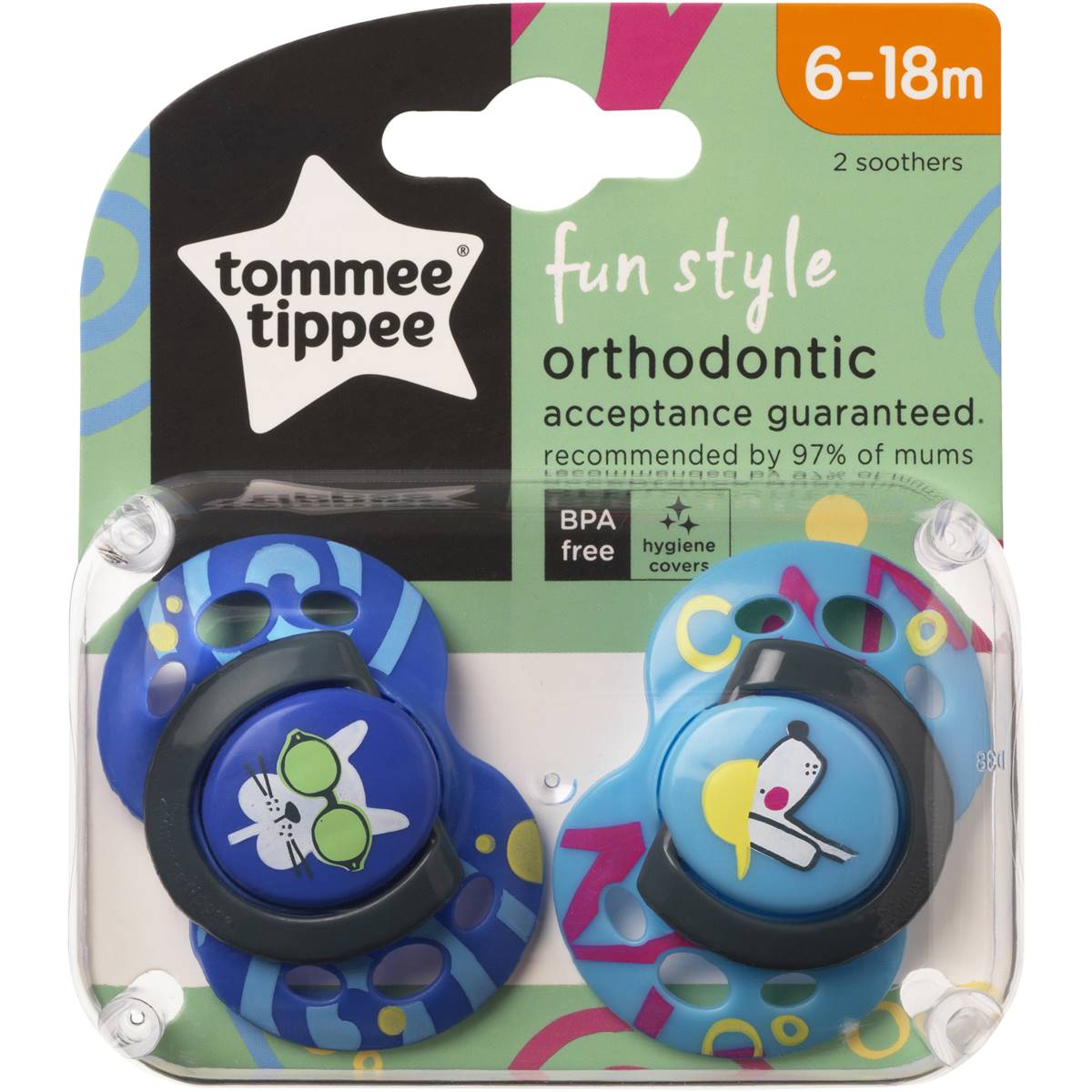 Tommee Tippee Fun Style Soothers, 6-18M