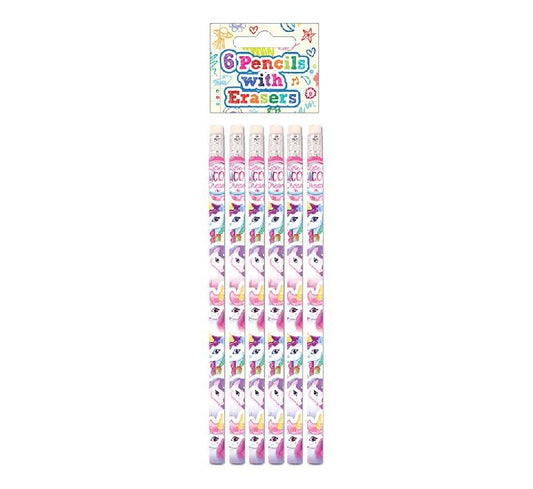 6 Pack Unicorn Full Size Pencil With Eraser