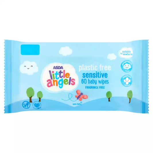ASDA Little Angels Plastic Free Sensitive 60 Baby Wipes