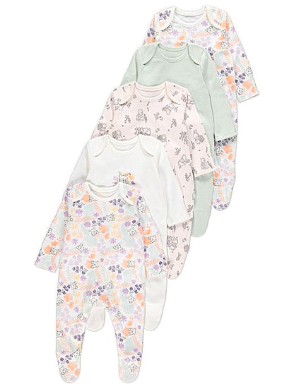 Disney Winnie The Pooh Pastel Floral Sleepsuits 5 Pack