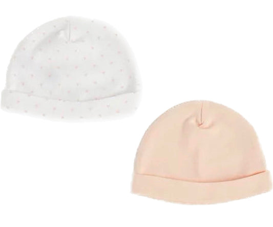 Pink Heart Print Baby Hats 2 Pack