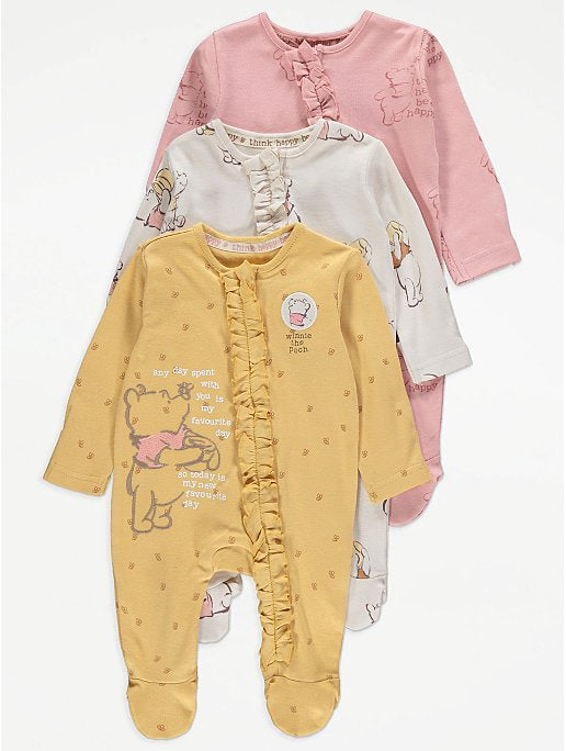 Disney Winnie The Pooh Zip Up Sleepsuits 3 Pack