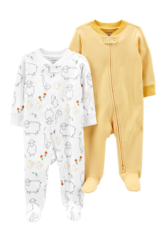 Baby 2-Pack Zip up Sleepsuits  - Yellow