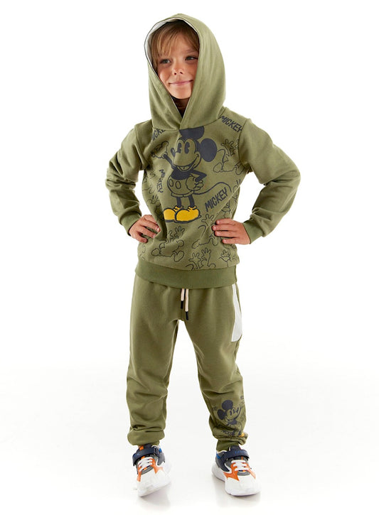 Mickey Mouse Boys Hoodie Set- Olive