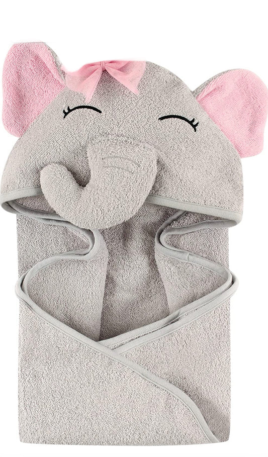 Pretty Elephant Cotton Towel with Mitt - White