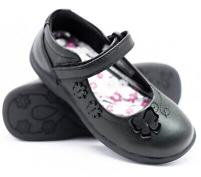 KIDS GIRLS FLAT BLACK LOAFERS BUCKLE SHOES